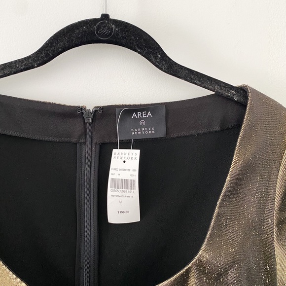 Area Metallic Pyrite Gold Midi Sheath Dress NWT - Picture 9 of 10